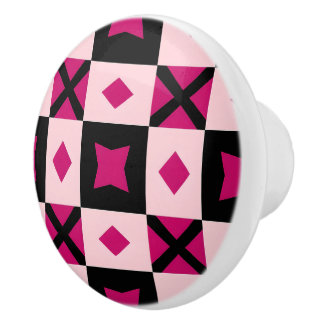 Pomo De Cerámica Pink 3 tone checkered door pull