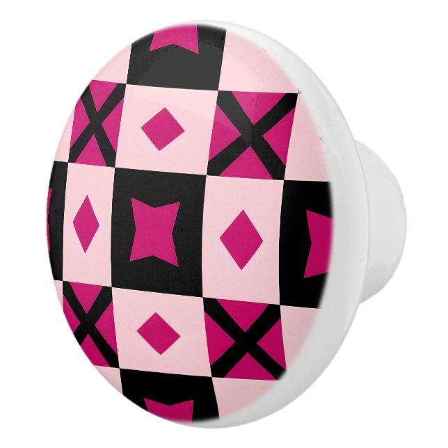 Pomo De Cerámica Pink 3 tone checkered door pull (Derecha)