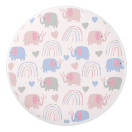Pomo De Cerámica Pink Blue Elephants Rainbows Baby Nursery 