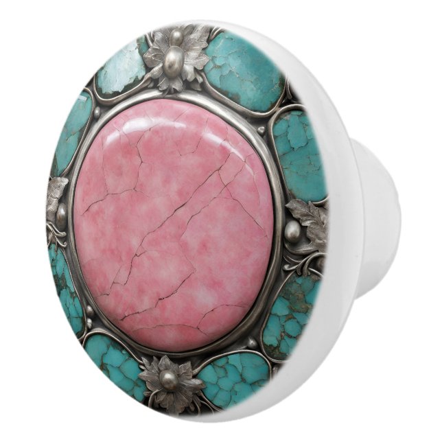 Pomo De Cerámica Pink Galaxy Stoneburst with Silver and Aqua  (Derecha)