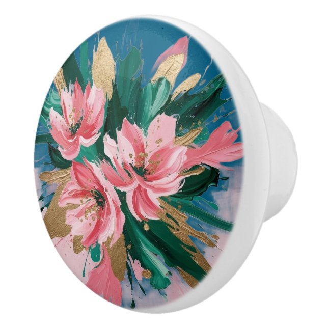 Pomo De Cerámica Pink Peony-Inspired Florals with Metallic Gold Tou (Derecha)