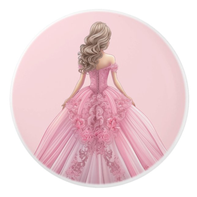 Pomo De Cerámica Pink Princess Girl's Girly Ceramic Knob (Anverso)