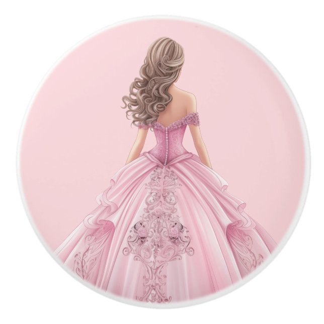 Pomo De Cerámica Pink Princess Girl's Girly Ceramic Knob (Anverso)