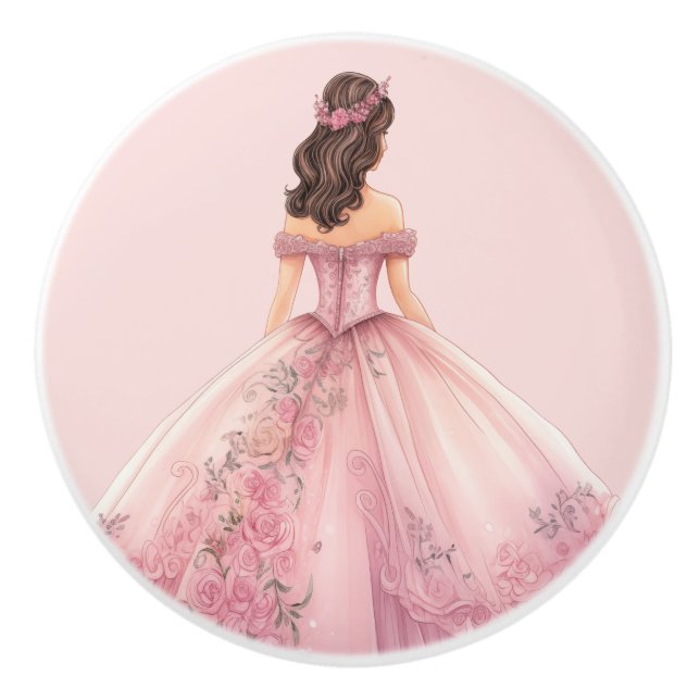 Pomo De Cerámica Pink Princess Girl's Girly Ceramic Knob (Anverso)