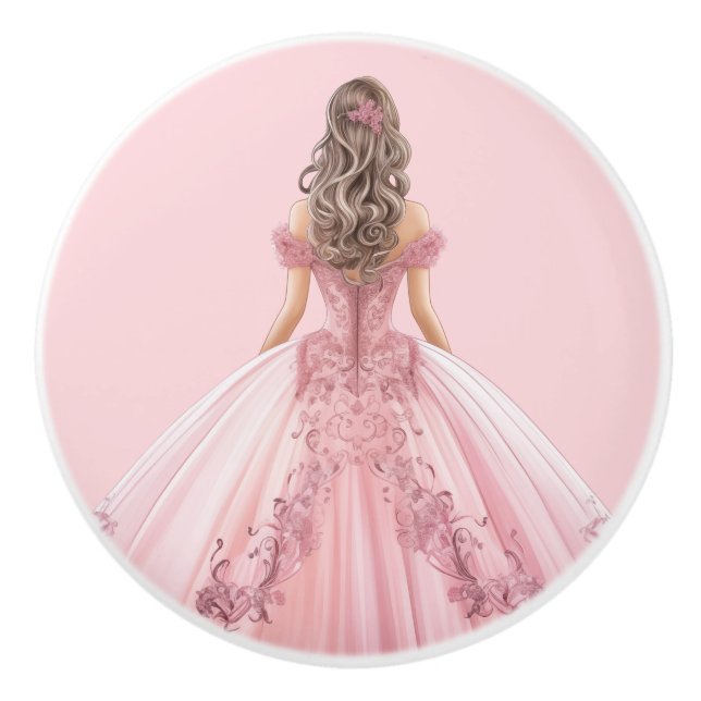 Pomo De Cerámica Pink Princess Girl's Girly Ceramic Knob (Anverso)