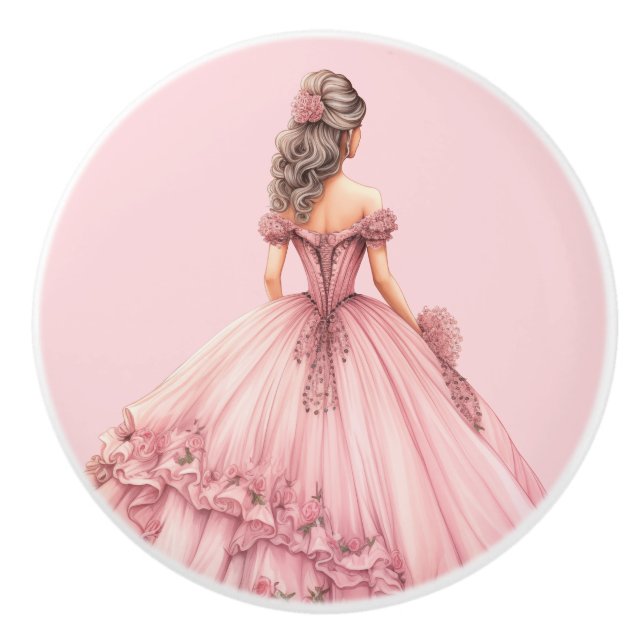 Pomo De Cerámica Pink Princess Girl's Girly Ceramic Knob (Anverso)