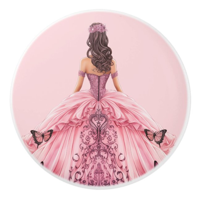 Pomo De Cerámica Pink Princess Girl's Girly Ceramic Knob (Anverso)