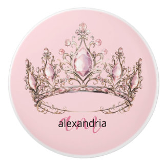 Pomo De Cerámica Pink Princess Monogram Tiara Girly Ceramic Knob
