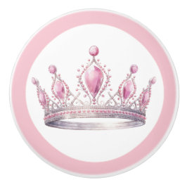 Pomo De Cerámica Pink Princess Tiara Girly Ceramic Knob