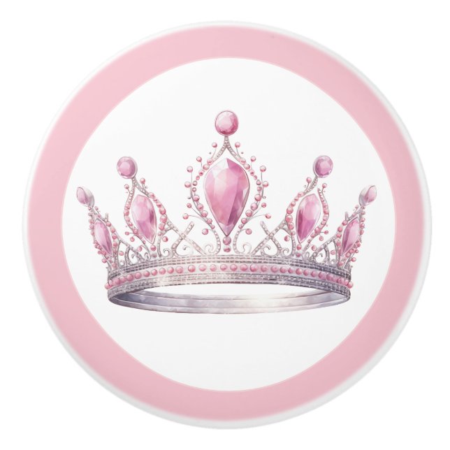Pomo De Cerámica Pink Princess Tiara Girly Ceramic Knob (Anverso)