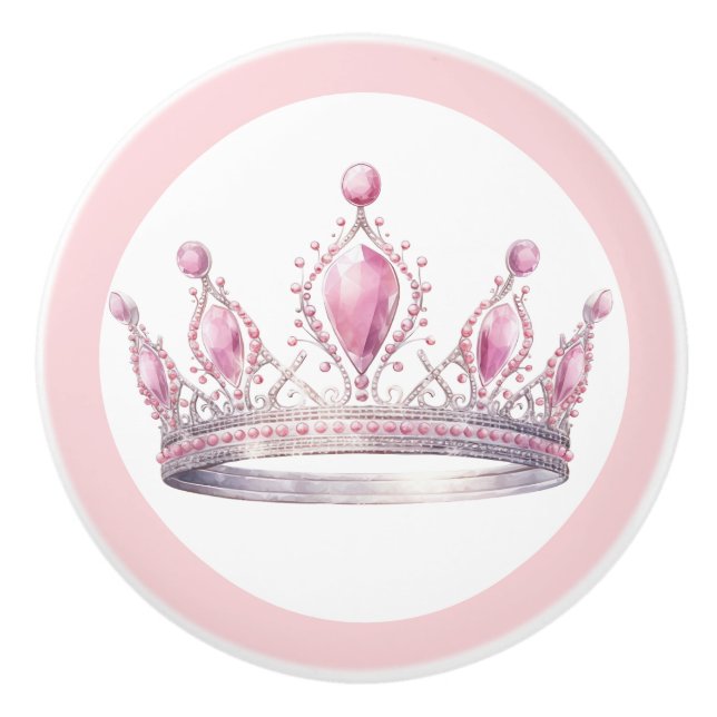 Pomo De Cerámica Pink Princess Tiara Girly Ceramic Knob (Anverso)