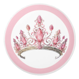 Pomo De Cerámica Pink Princess Tiara Girly Ceramic Knob