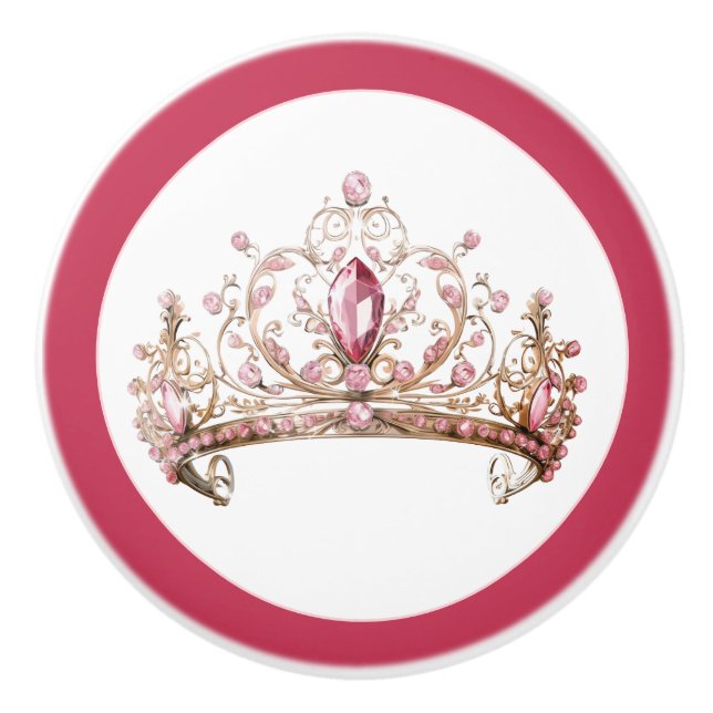 Pomo De Cerámica Pink Princess Tiara Girly Ceramic Knob (Anverso)