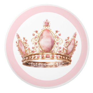 Pomo De Cerámica Pink Princess Tiara Girly Ceramic Knob