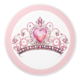Pomo De Cerámica Pink Princess Tiara Girly Ceramic Knob