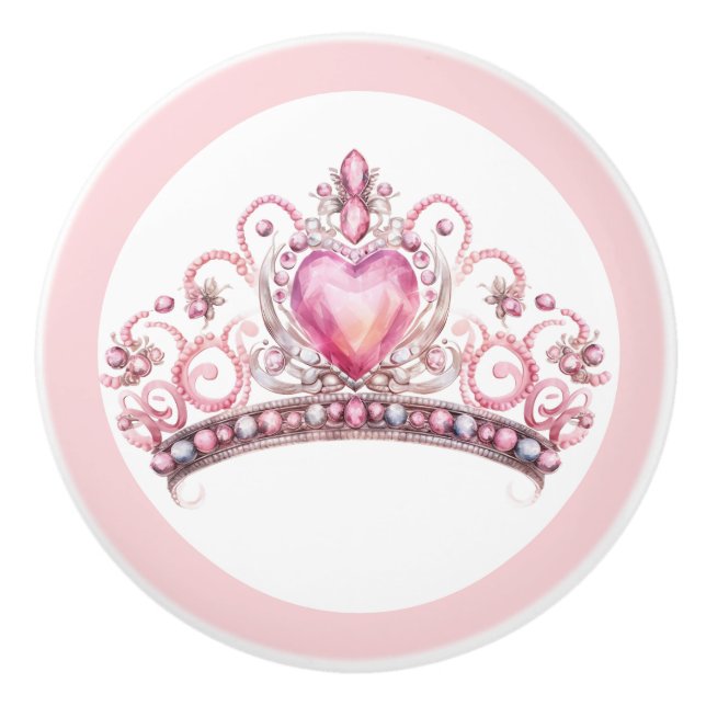 Pomo De Cerámica Pink Princess Tiara Girly Ceramic Knob (Anverso)