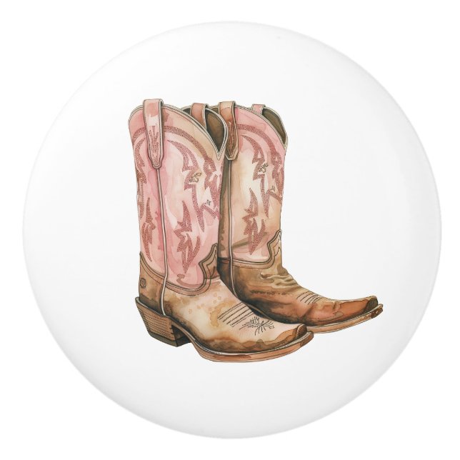 Pomo De Cerámica Pink Tan Western Cowgirl Boots (Anverso)