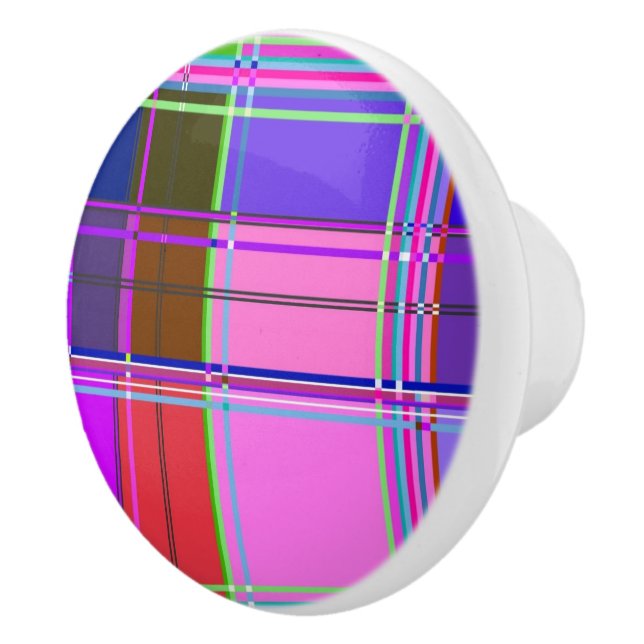 Pomo De Cerámica Pink tartan Fabric Pattern Cloth Madras (Derecha)