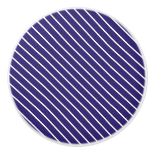 Pomo De Cerámica Pinstripes diagonales: azul marino y blanco