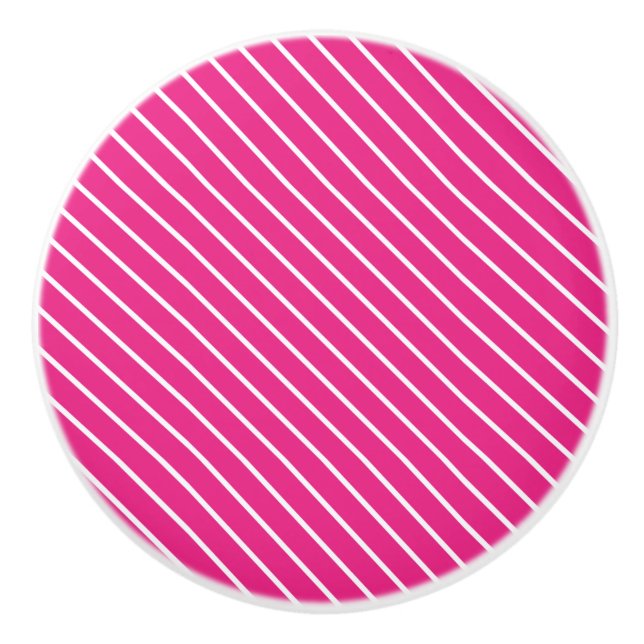Pomo De Cerámica Pinstripes diagonales - fucsia rosa y blanco (Anverso)