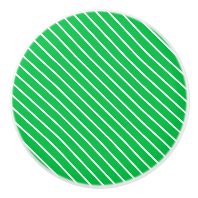 Pomo De Cerámica Pinstripes diagonales - verde esmeralda y blanco (Anverso)