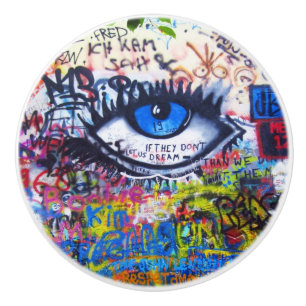 Pomo De Cerámica Pintada moderna del mal de ojo azul