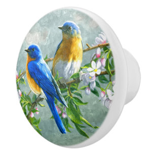 Pomo De Cerámica Pintado de árboles con flores de cerezo de aves am