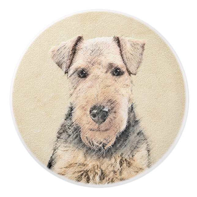 Pomo De Cerámica Pintado de Welsh Terrier - Arte de Perro Original. (Anverso)