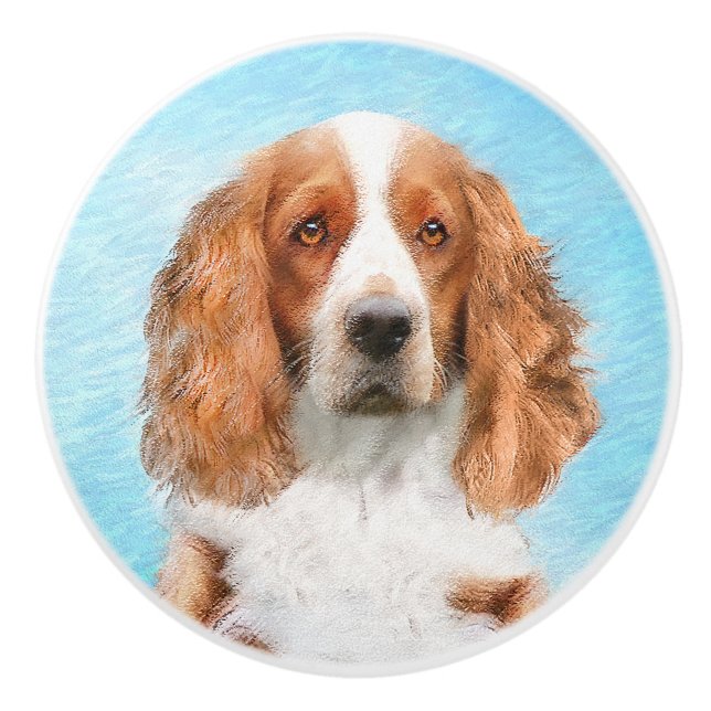 Pomo De Cerámica Pintado español de Springer galesa - Arte de perro (Anverso)