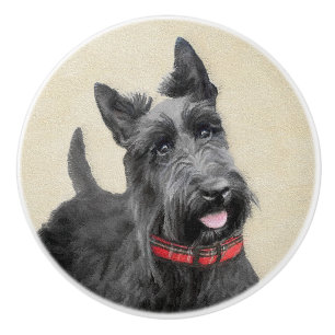 Pomo De Cerámica Pintado Terrier Escocés - Arte Perro Original