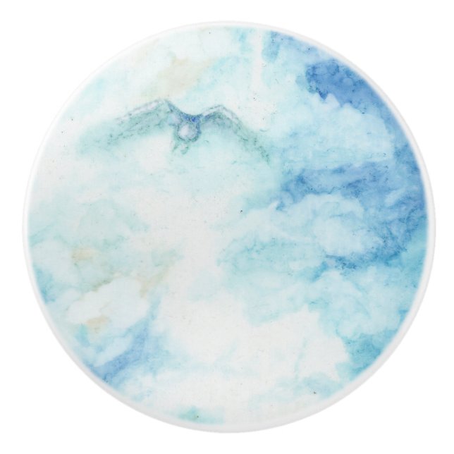 Pomo De Cerámica Pintura azul y cielo blanco (Anverso)