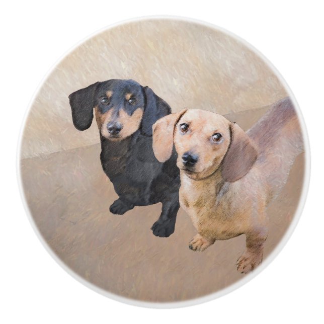 Pomo De Cerámica Pintura Dachshund (suave) - Arte Perro Original (Anverso)