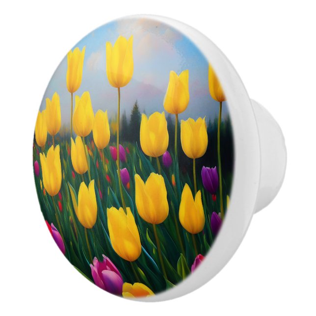 Pomo De Cerámica Pintura de aceite de tulipano amarillo, (Derecha)