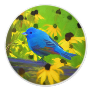 Pomo De Cerámica Pintura de amarre índigo - Arte original de aves