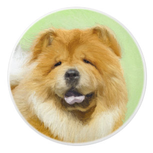 Pomo De Cerámica Pintura de Chow Chow - Arte Original y Adorable de