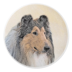 Pomo De Cerámica Pintura de Collie (Áspero) - Arte de Perro Origina
