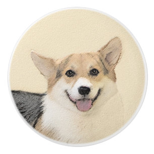 Pomo De Cerámica Pintura de Corgi galés de Pembroke - Arte Perro Or