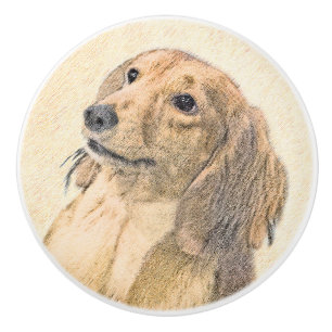 Pomo De Cerámica Pintura de Dachshund (de cabello largo) - Arte ori