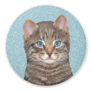 Pomo De Cerámica Pintura de gatos en la mesa gris - Arte de gatos o