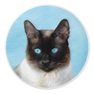 Pomo De Cerámica Pintura de gatos siamesa - Arte de gatos original