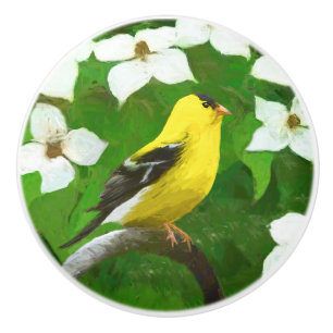 Pomo De Cerámica Pintura de Goldfinch - Arte de Perro Original.