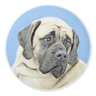 Pomo De Cerámica Pintura de malvado inglés (Fawn) - Arte de perro o