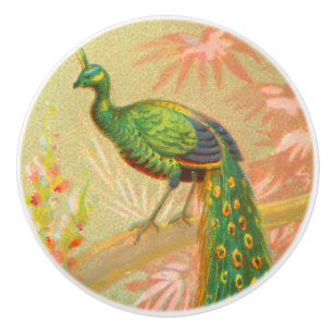 Pomo De Cerámica Pintura de pavo real y flores