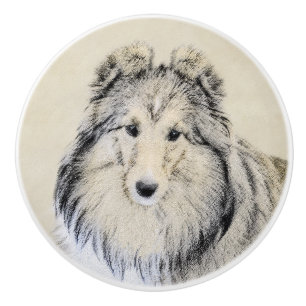 Pomo De Cerámica Pintura de perro pastelero de Shetland - Arte de p