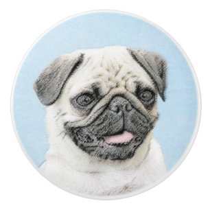 Pomo De Cerámica Pintura de pug - Arte de perro original lindo