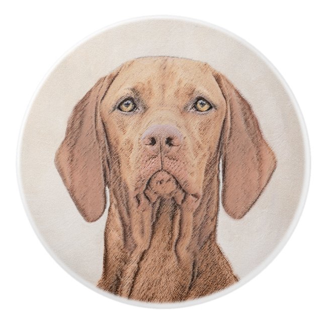 Pomo De Cerámica Pintura de Vizsla - Arte Perro Original. (Anverso)