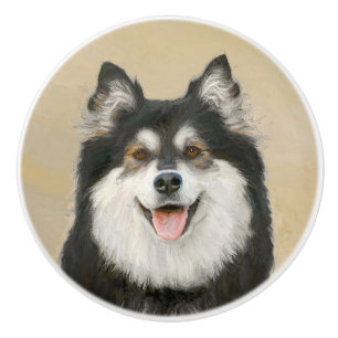 Pomo De Cerámica Pintura finlandesa de Lapphund - Arte de Perro ori