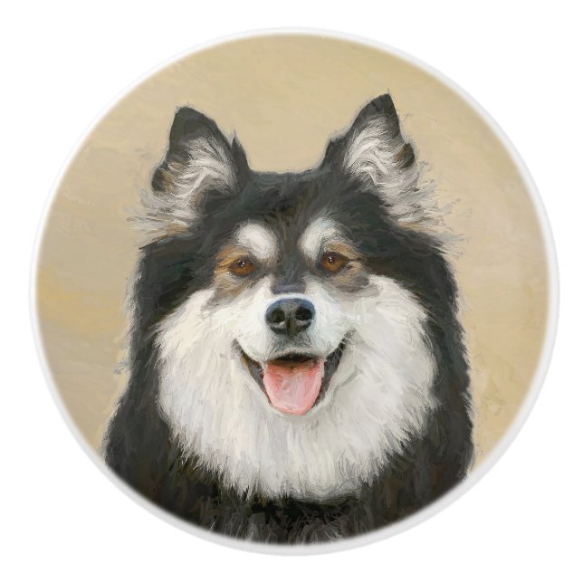 Pomo De Cerámica Pintura finlandesa de Lapphund - Arte de Perro ori (Anverso)