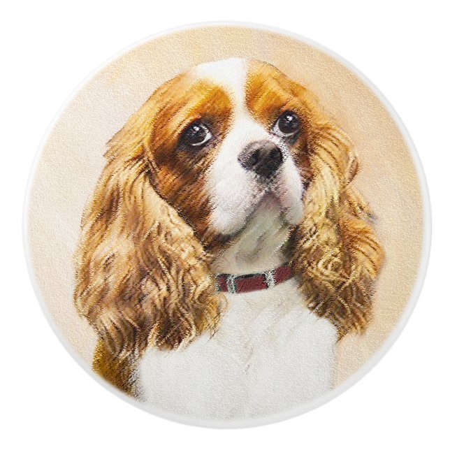 Pomo De Cerámica Pintura original de Cavalier King Charles Spaniel (Anverso)