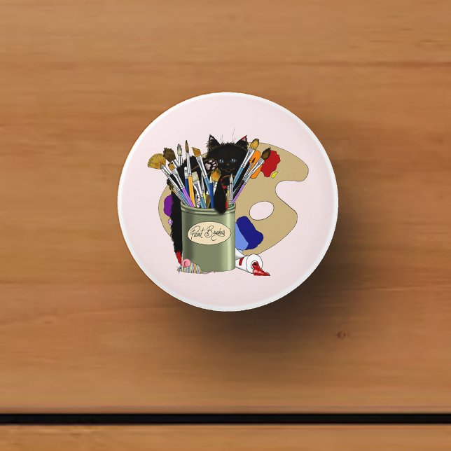 Pomo De Cerámica Pintura Pinceles Pallet Artista de Gatitos Negros (Subido por el creador)